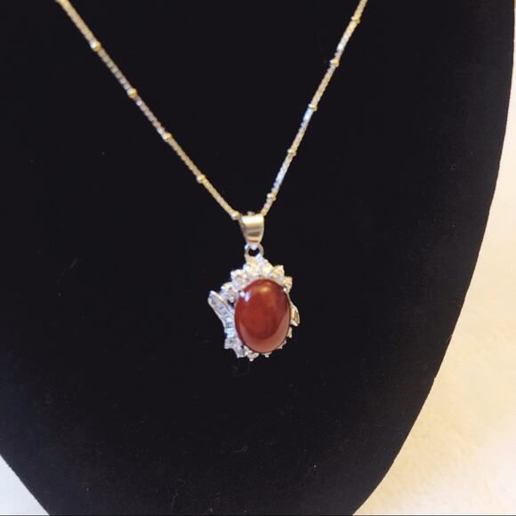 Sterling Silver Red Crystal Pendant Necklace - Picture 1 of 9
